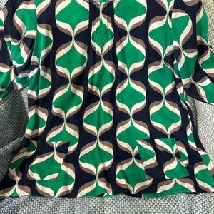 Boden blue and green pleated cotton blouse